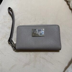 Michael Kors Gray Saffiano Leather Zip Wristlet